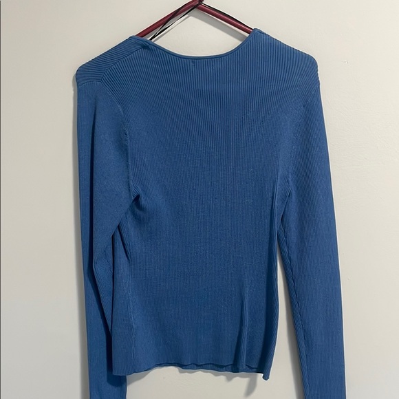 Blue Ribbed Knit Sweater Shirt - Picture 3 of 3